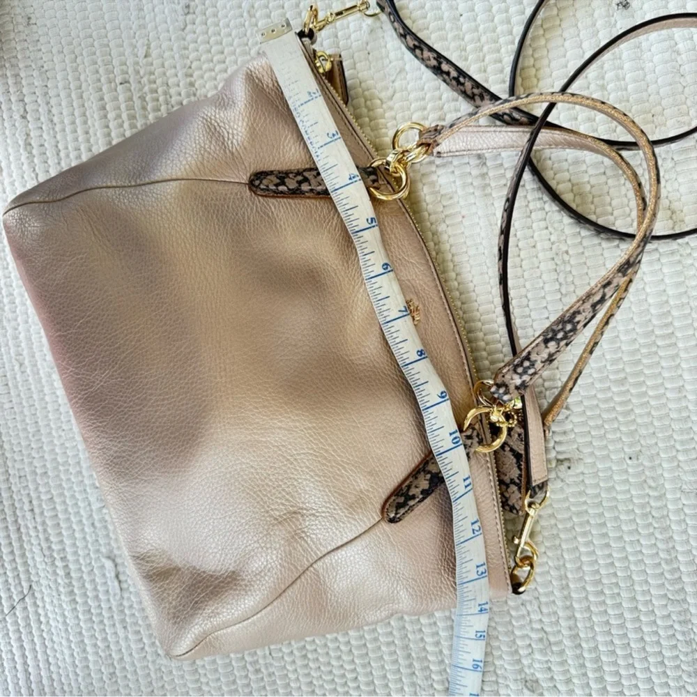 Coach Emma Satchel Metallic Blush Pebble Leather Snake Trim Crossbody